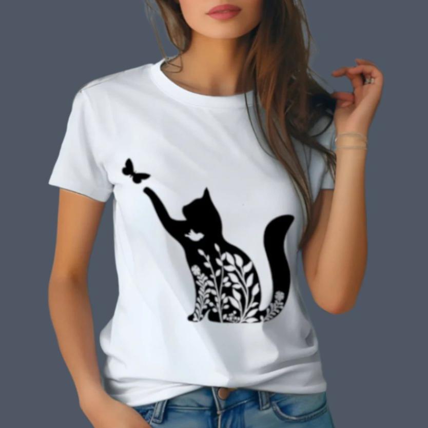 Floral Cat Shirt, Cat Mom Gift, Cat Lover Tee, Women Cat Lover, Flowers and Cat