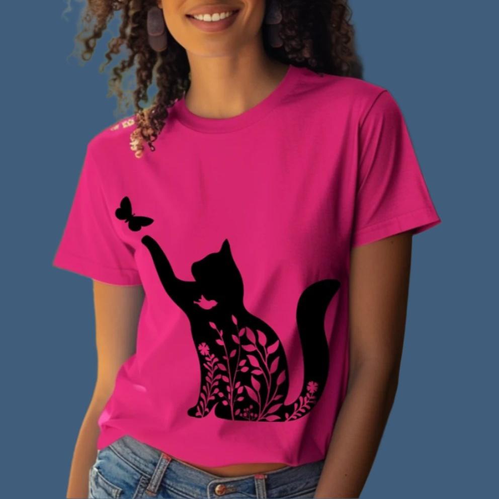 Floral Cat Shirt, Cat Mom Gift, Cat Lover Tee, Women Cat Lover, Flowers and Cat
