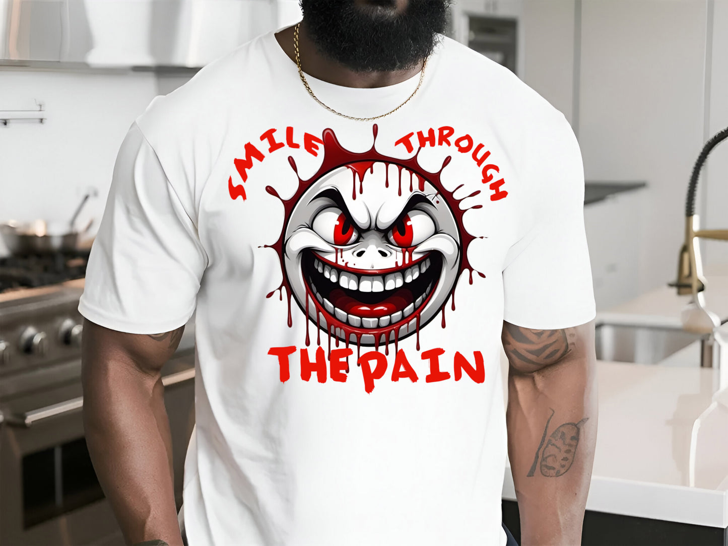Evil Smile Face smile Through Pain Graphic T Shirt